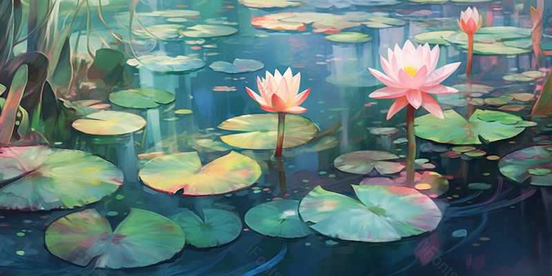 绿色清爽夏天油画水彩画荷花在池塘里绽放中国风背景插画,插画/手绘图,插画/手绘图库,插画/手绘图下载,插画/手绘